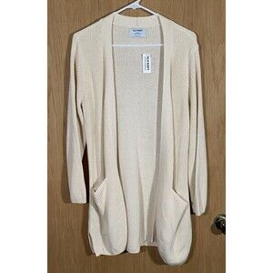 Old Navy Women’s M Petite Open Front Cardigan Cream Sweater LagenLook Minimalist